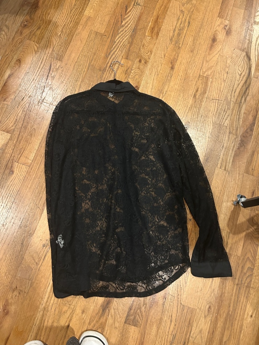 Black Lace Button-Up Blouse - Picture 4 of 5